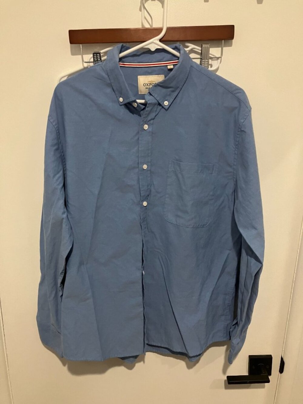 Oxford Men’s Luxury Collection Long Sleeve Button Down Shirt, Blue, Large